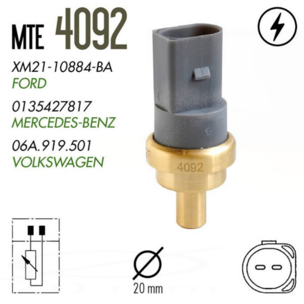 SENSOR TEMP AMAROK 15>19 GOL 1.0 08>12 G5/G6 FOX 1.0 10> SAV 1.6 09> 4092 MTE 06A919501 CINZA 2PINOS