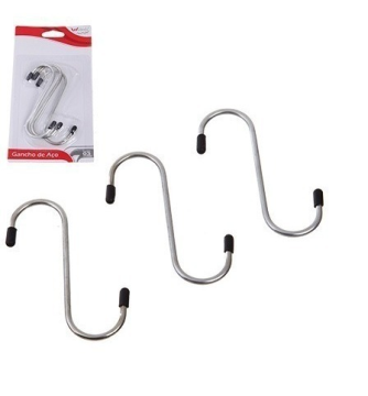 GANCHOS CROMADO TIPO S GRANDE C/ 3