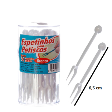 ESPETINHO PARA PETISCO ACRILICO BRANCO 50 UNID