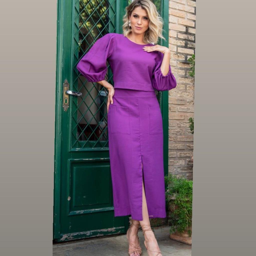 CONJUNTO REF 3162 SAIA E BLUSA LINHO LISO