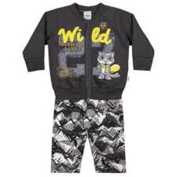 CONJUNTO MASCULINO 2 ANOS MOLETOM JAQUETA ZÍPER/CALÇA WILD PRETO