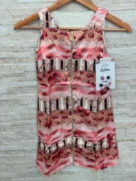 VESTIDO FEMININO 10 ANOS CETIM E FECHO CEREJA ROSA ACOMPANHA ACESSÓRIO