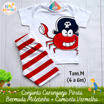 CONJUNTO CAMISETA + BERMUDA CARANGUEJO PIRATA - P/M/G